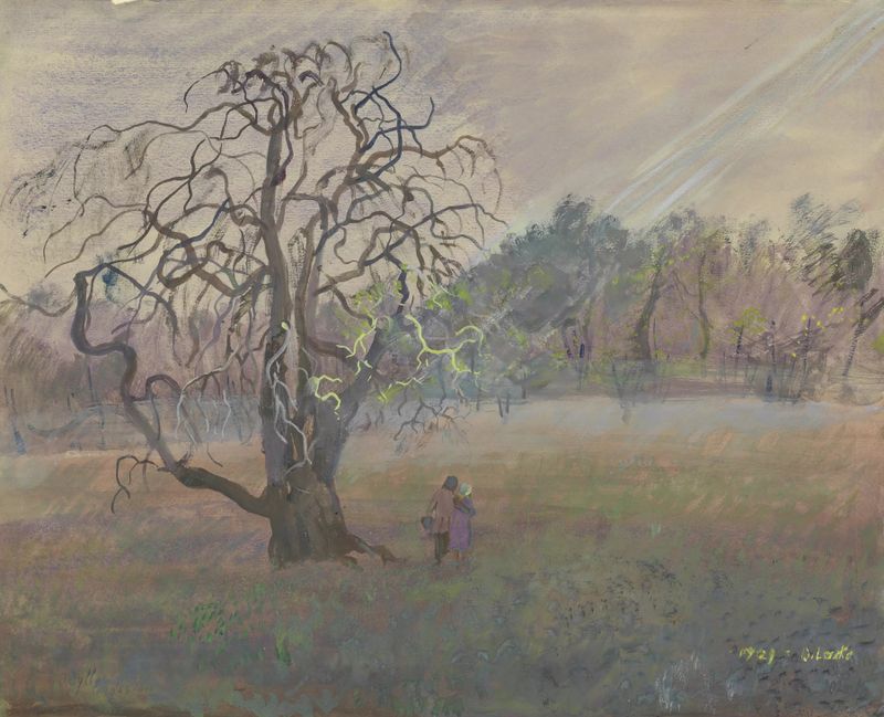 Paisagem com cores vibrantes, óleo de Oskar Laske, 1929