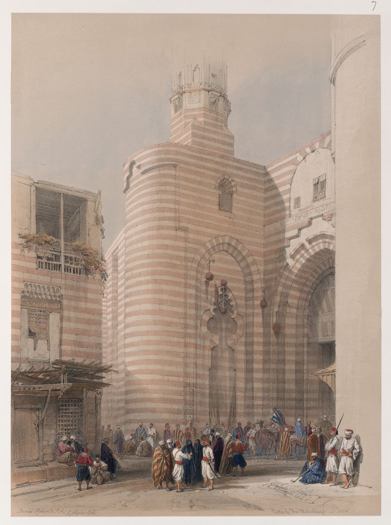 Gate of the Metwaleys, oil on canvas by David Roberts, featuring an ancient arch in Cairo.