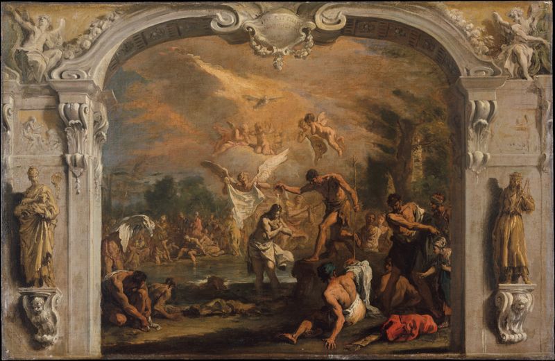 The Baptism of Christ by Sebastiano Ricci, oil on canvas depicting a baptism with divine light.