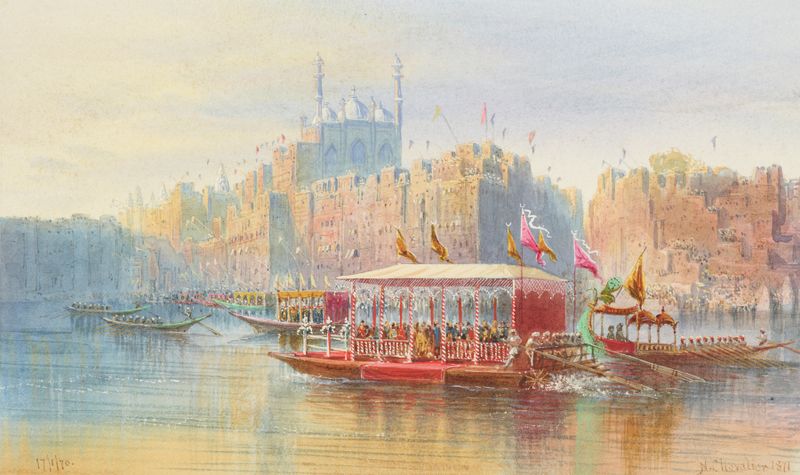 Paisagem representando um rio ao amanhecer, pintura a óleo de Nicholas Chevalier