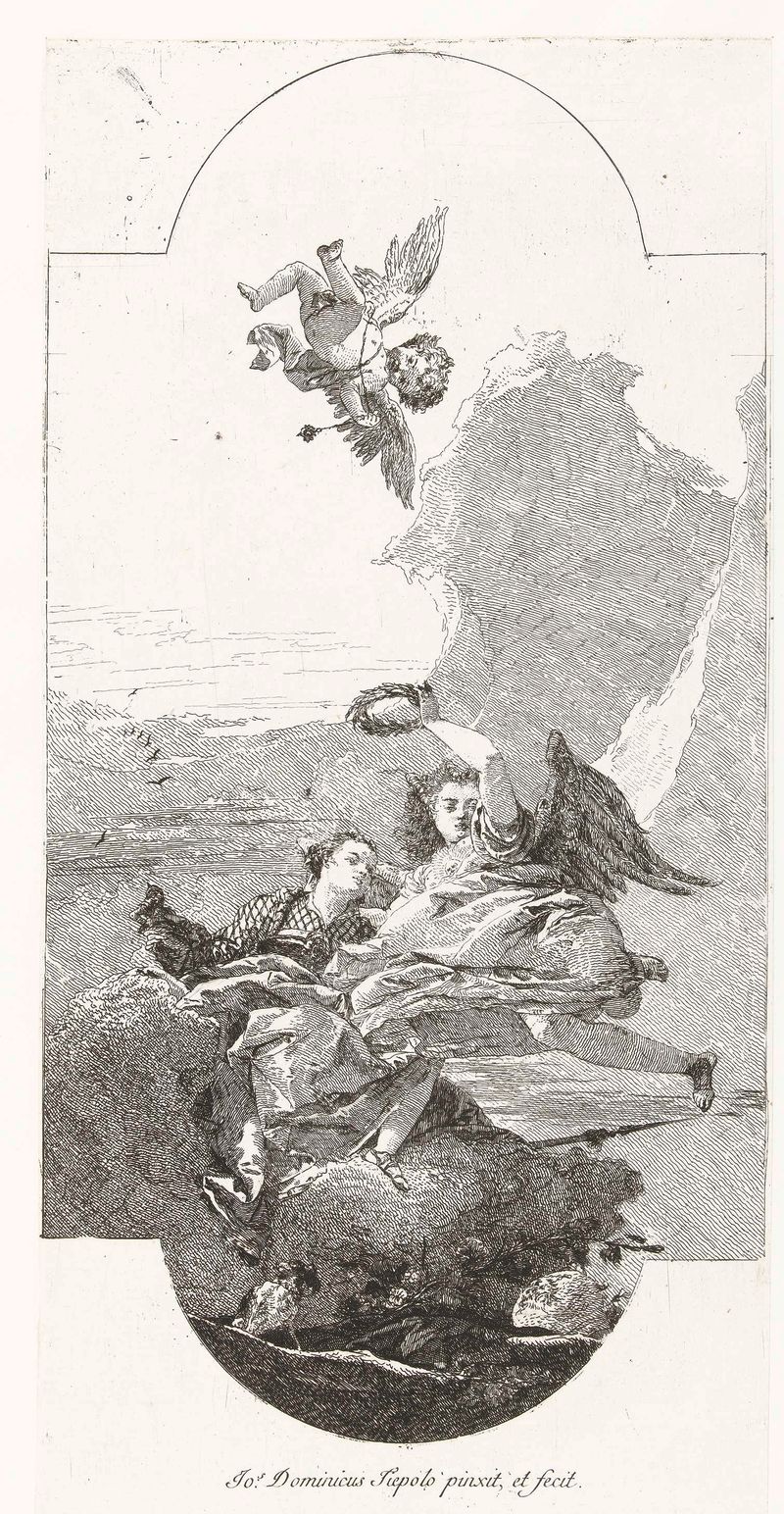 Gravura de Giovanni Domenico Tiepolo mostrando uma figura radiante coroada com louro
