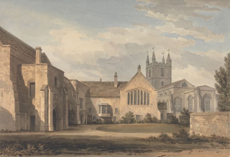 Watercolour by John Chessell Buckler depicting a church and palace in Croydon, Surrey