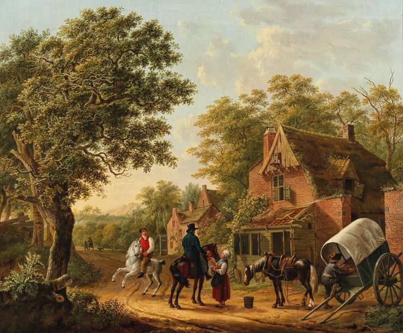Cena de gênero óleo de Charles-Philogène Tschaggeny com cores refrescantes e luz.