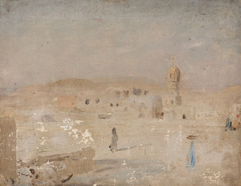 Cena histórica com uma figura e arquitetura antiga de Jan Ciągliński, pintura a óleo