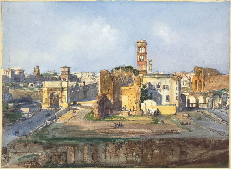 The Arch of Titus and the Temple of Venus and Rome, oil on canvas by Ippolito Caffi
