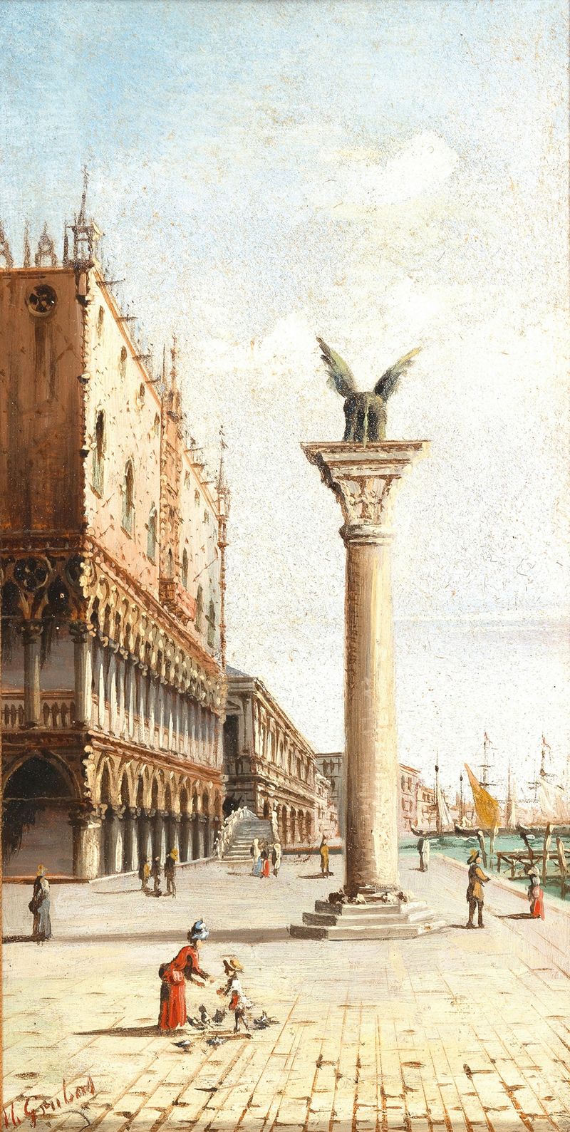 Venice, a View of Palazzo Ducale and St Mark’s Column by Marco Grubas, oil painting