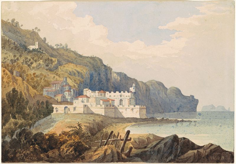 Fort St. lago, Madeira by William Brenton Boggs, oil on canvas depicting ocean and sky.