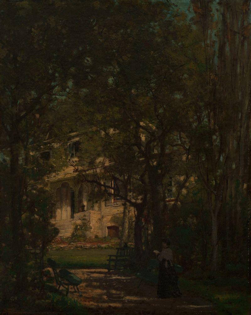 Arquitetura de uma casa em Maison de campagne de l’artiste por Alexandre Falguière, pintura a óleo