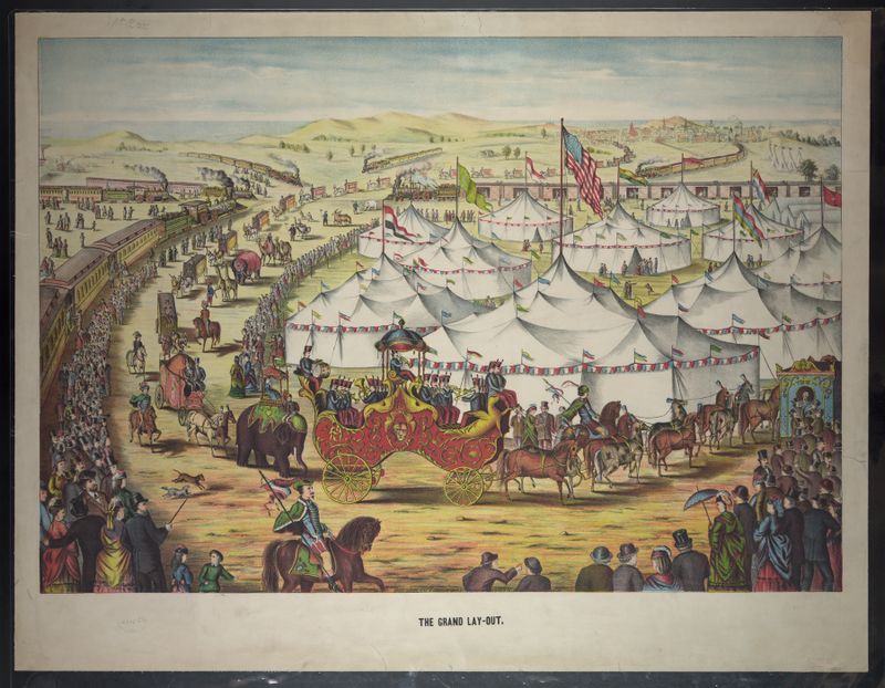 Obra figurativa intitulada The Grand Lay-out de Gibson & Co. Lith, 1874, mostrando luz e sombra.