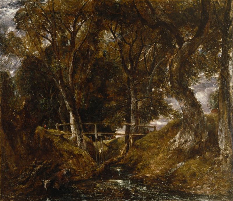 The Dell at Helmingham Park de John Constable, pintura a óleo que retrata uma paisagem exuberante com luz filtrada.