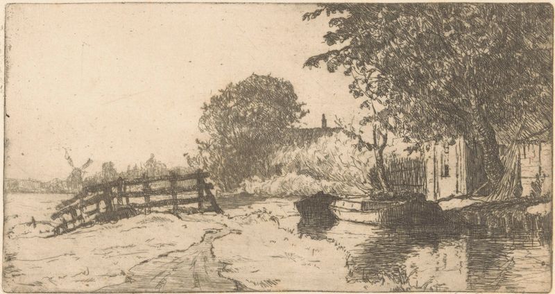 Landscape with water and house by Willem Adrianus Grondhout, Impressionism