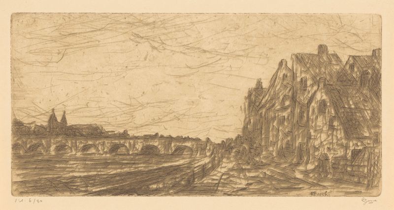 Landscape of Maastricht by Etienne Bosch, Impressionism, featuring light and shadows on cobblestone streets.