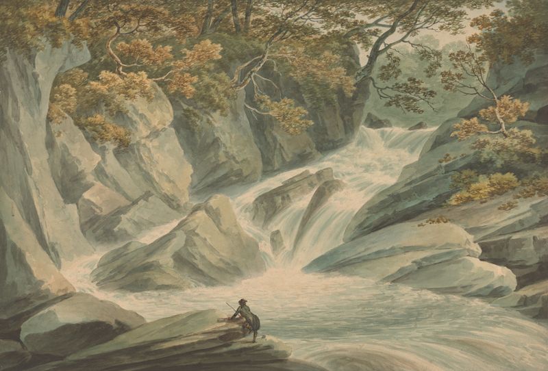 Hafod; Upper Part of Cascade, watercolor on paper by John Warwick Smith