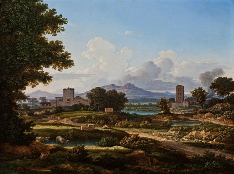 Landscape of the Roman Campagna by Johann Christian Reinhart, 1823, oil painting