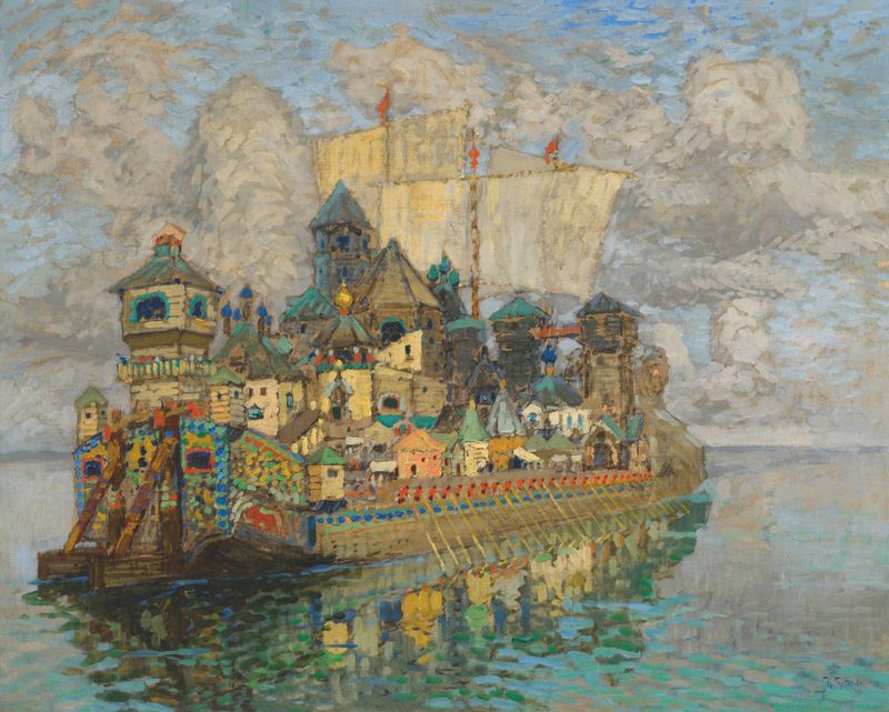 Abstract composition with swirling colors by Konstantin Ivanovich Gorbatov, 1913