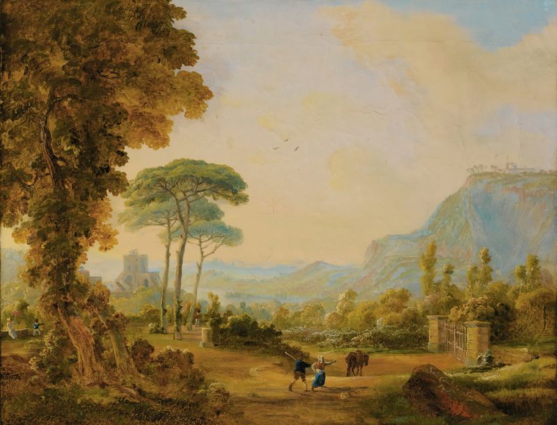 View Of The Suburbs Of Pausilippo by Salvatore Candido, oil painting depicting a serene landscape.