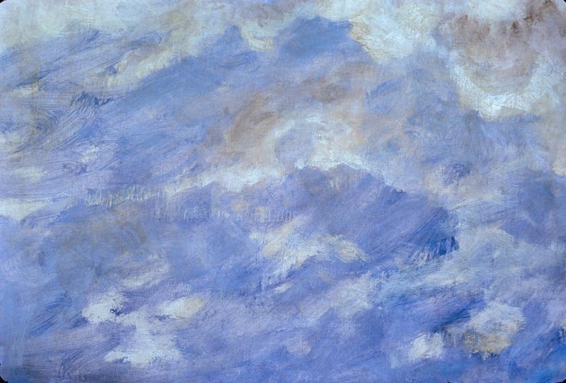 Cloud Study With Blue Sky de Albert Bierstadt, pintura al óleo de nubes y cielo azul.