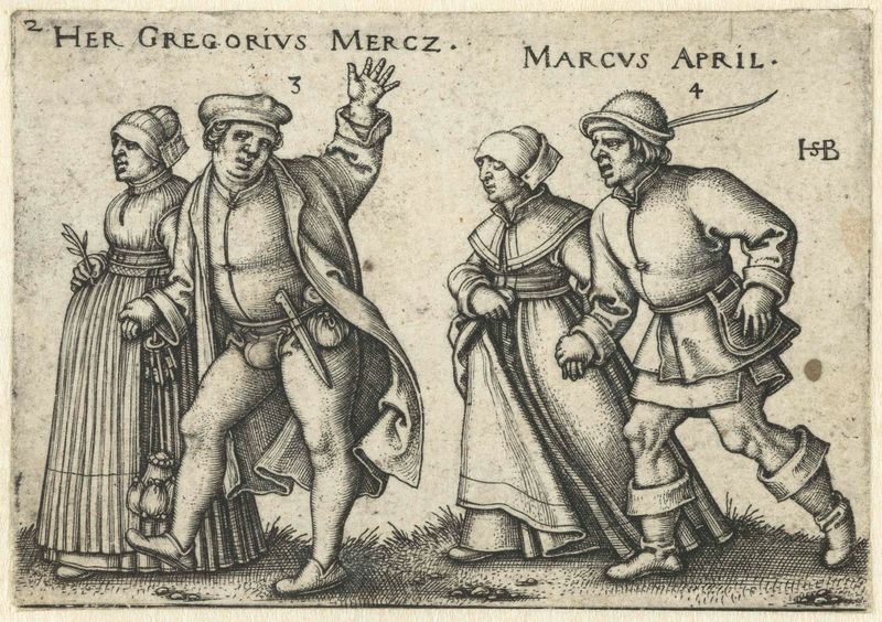 Grabado de Hans Sebald Beham que representa a parejas bailando con alegría