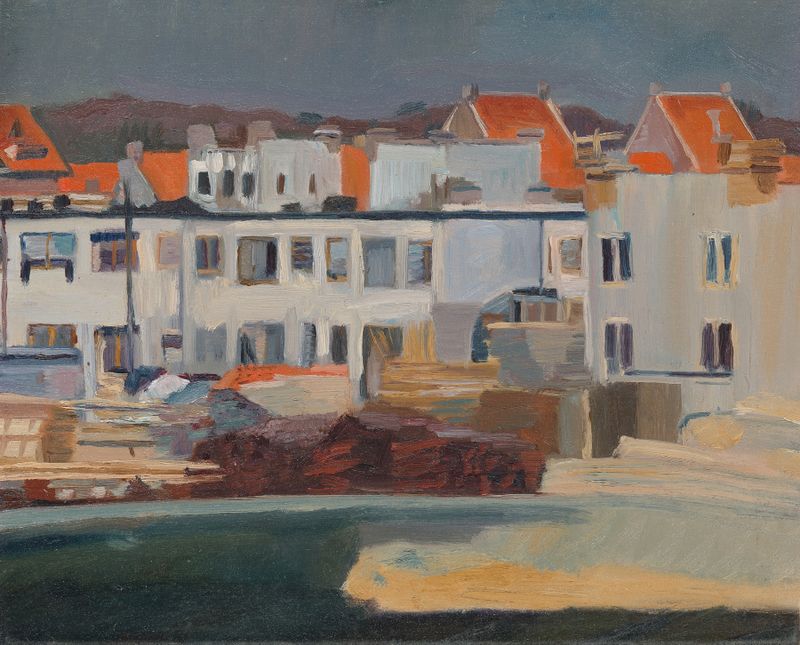 Betondorp in aanbouw by Nicolaas Pieneman, oil on canvas depicting urban construction.
