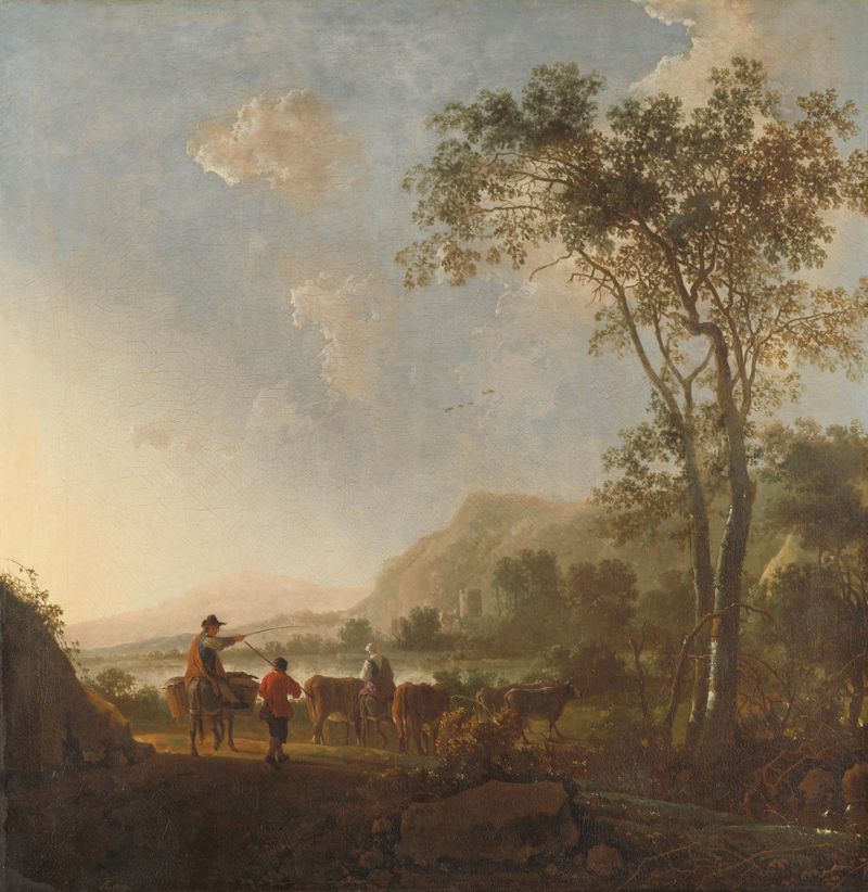 Paisaje con pastores y ganado, pintura al óleo de Aelbert Cuyp