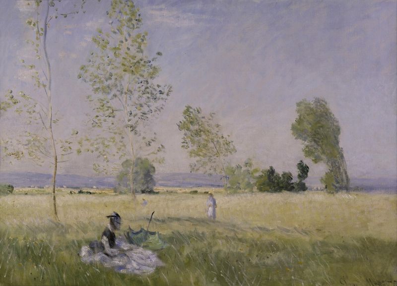 Verão de Claude Monet, óleo sobre tela, retratando flores silvestres sob a luz do sol.