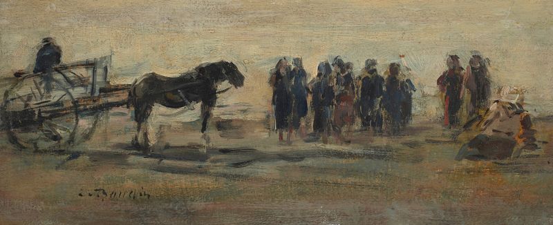 Chariot et pêcheuses sur la plage, óleo de Eugène Boudin