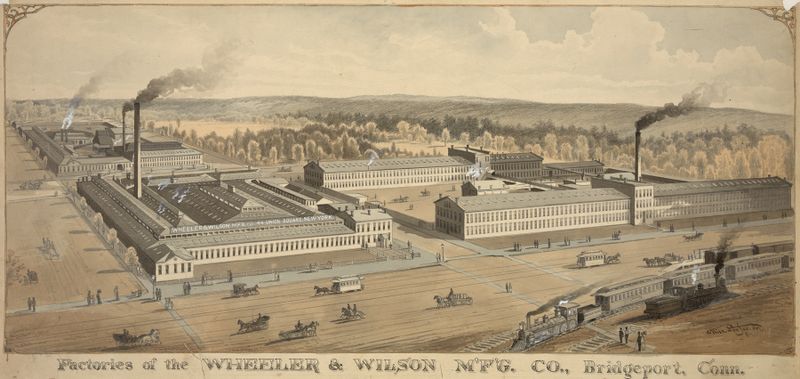 Factories of the Wheeler & Wilson M’F’G. Co. by William Arnold Porter, oil on canvas, depicting industrial architecture