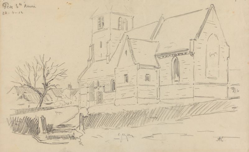 Pede-Sainte-Anne (église du village) de Jean-François Taelemans, Impresionismo, representando una iglesia en un paisaje tr...