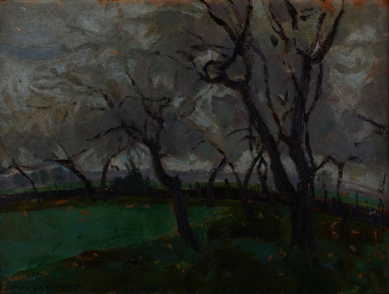Landscape by Jan Stanisławski, oil on canvas, featuring rolling hills and a dramatic sky.