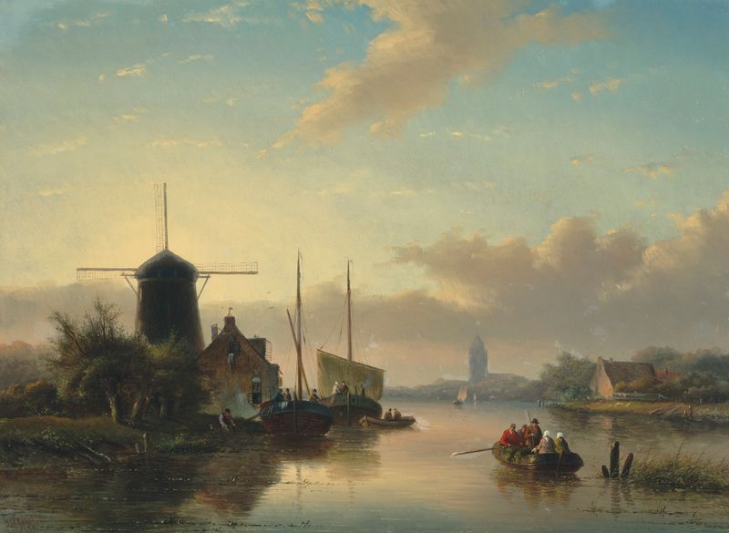 Paisaje de verano de Jan Jacob Coenraad Spohler, pintura al óleo que muestra verdes suaves y amarillos vibrantes.
