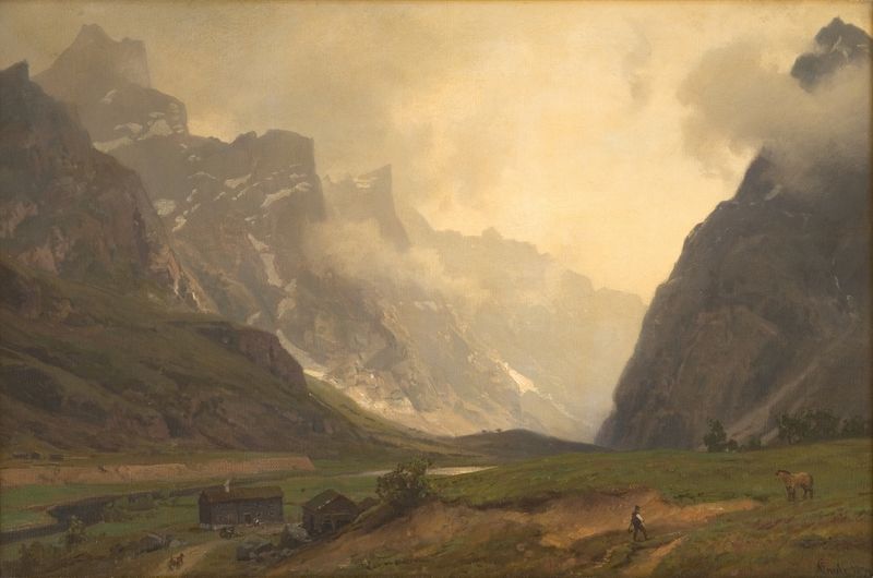 Landscape of the Troll Peaks in Romsdalen, oil painting by Hans Gude