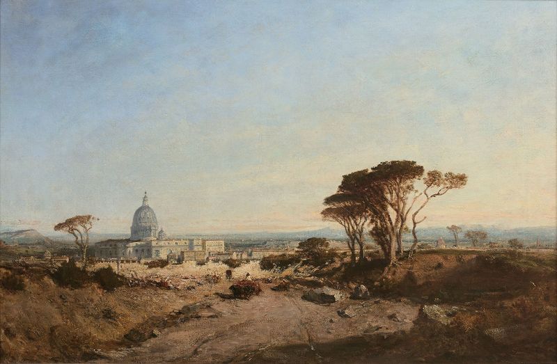 Paisagem do Vaticano com tons pastel, óleo de Félix Ziem
