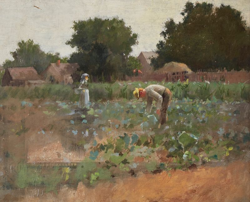 Cabbage Patch by Paul Cornoyer, oil painting featuring a vibrant cabbage patch.