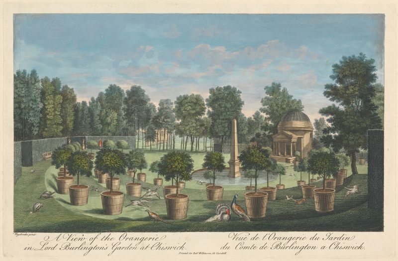 Rococo landscape depicting a garden scene with figures by Pieter Andreas Rysbrack