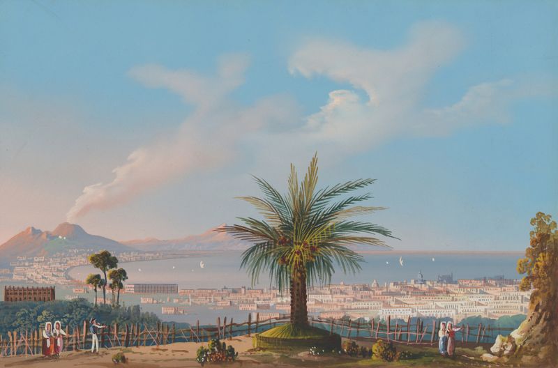Vista de Nápoles de San Martino, óleo sobre tela de artista desconhecido