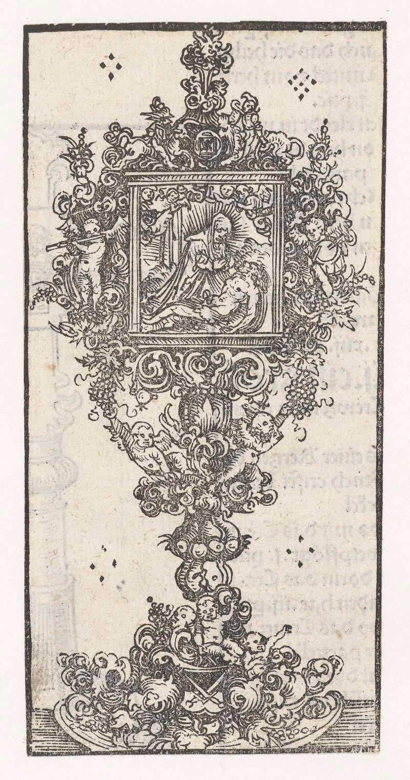 Reliekhouder met de bewening van Christus de Lucas Cranach, medio papel, representando a Cristo en duelo.