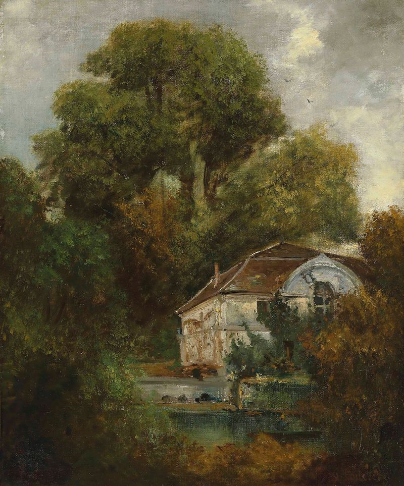 Paisaje de Le Château de Beaulieu de Gustave Courbet, pintura al óleo