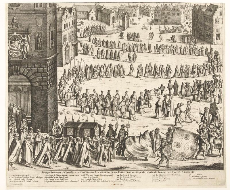 Escena de funeral con figuras en grabado de Wenceslaus Hollar