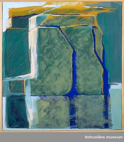 Paisagem contemporânea de Kerstin Grundberg retratando texturas de granito em têmpera