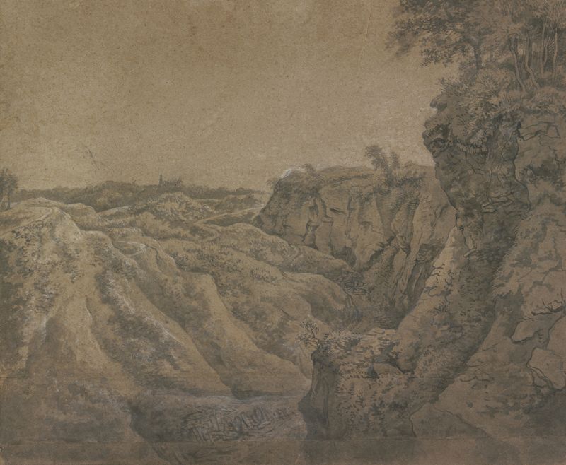 Landscape with a view of Bentheim Castle, oil on canvas by Antonie Waterloo