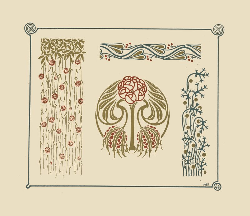 Diseño abstracto con flores y bayas de Maurice Pillard Verneuil, medio desconocido.