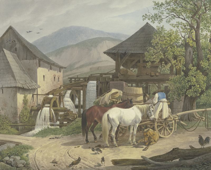 Landscape featuring a mill in a valley, oil painting by Johann Adam Klein