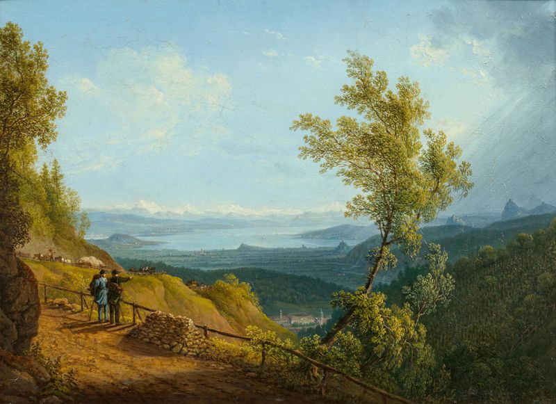 Paisaje con un camino y un lago de Joseph Moosbrugger