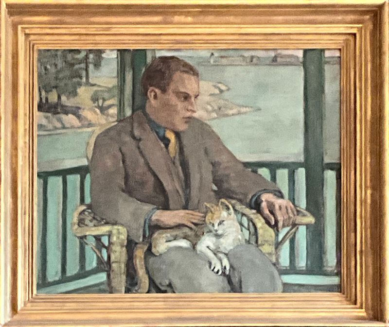Portrait of F. O. Matthiessen with Pawsey, oil on canvas by Russell Cheney