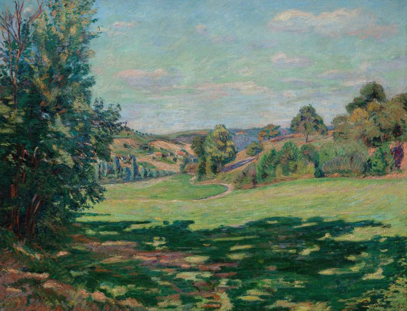 Village sur le Coteau, Vallée de Chevreuse óleo de Armand Guillaumin, que muestra un paisaje de colinas.