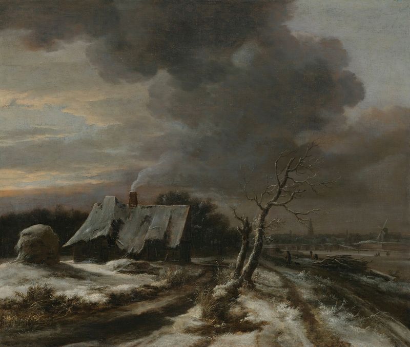 Paisaje invernal con el río Amstel y Ámsterdam a lo lejos, óleo de Jacob van Ruisdael.