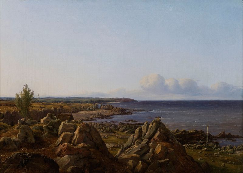 Landscape view with rolling hills and a tranquil sky, oil on canvas by Vilhelm Petersen