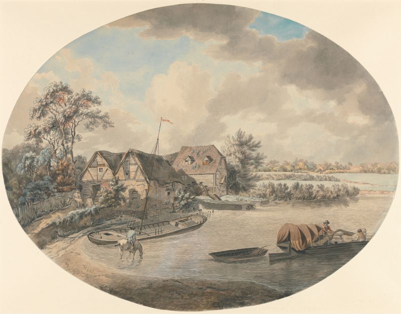 Aquarela de Samuel Hieronymus Grimm representando um moinho no rio Avon