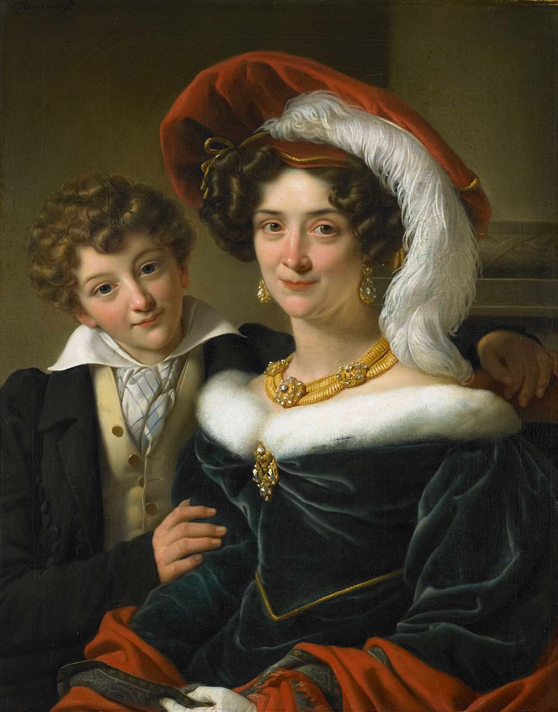 Portrait of Rudolphina Wilhelmina Elizabeth de Sturler and her son Richard, oil painting by Cornelis Kruseman