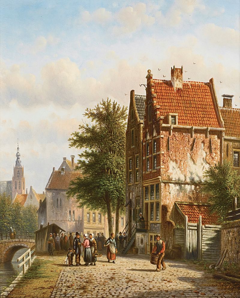 Canal scene with architecture in Amsterdam by Johannes Franciscus Spohler, medium unknown.